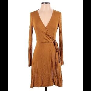 Express Mustard Yellow Long Sleeve Faux Wrap Dress Size Medium